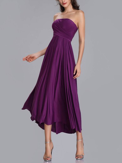 A-line Strapless Jersey Tea-length Bridesmaid Dresses #UKM01014370
