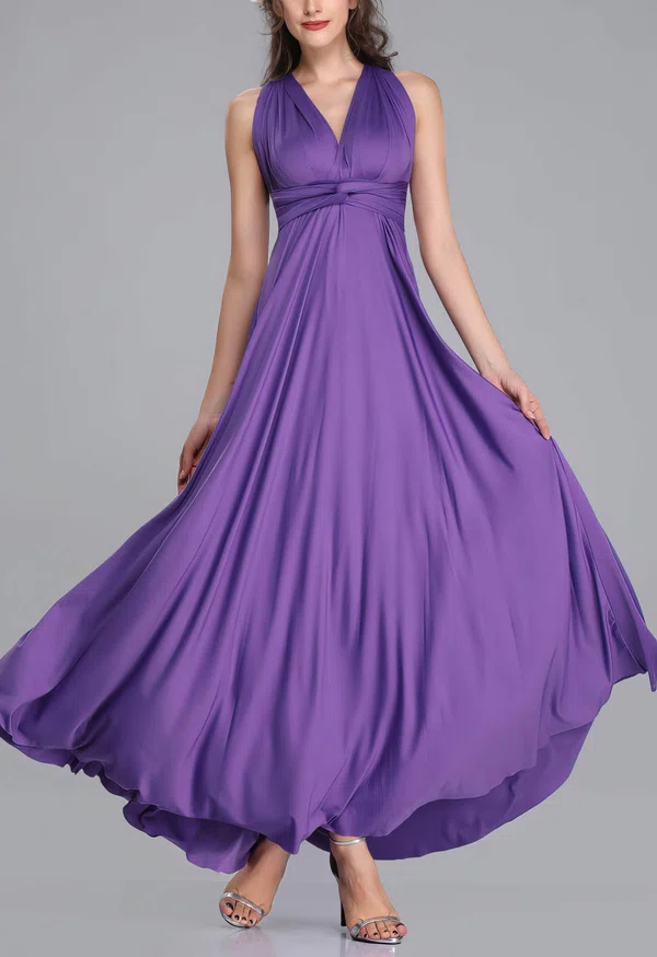 A-line V-neck Jersey Ankle-length Bridesmaid Dresses With Sashes / Ribbons #UKM01014371