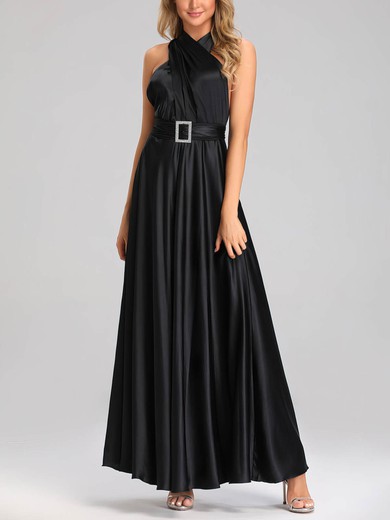 A-line V-neck Silk-like Satin Ankle-length Bridesmaid Dresses With Sashes / Ribbons #UKM01014380