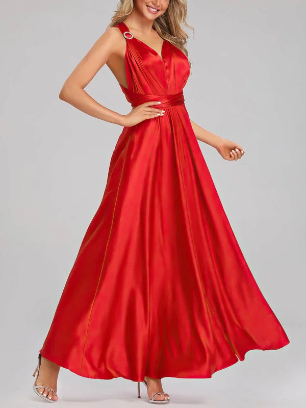 A-line V-neck Silk-like Satin Ankle-length Bridesmaid Dresses #UKM01014383