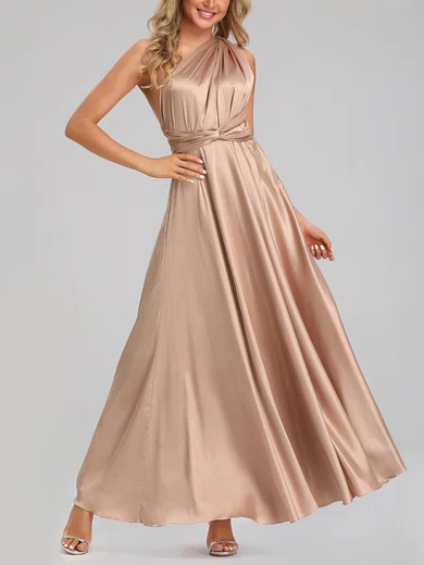 A-line One Shoulder Satin Ankle-length Bridesmaid Dresses #UKM01014385