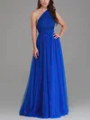 A-line One Shoulder Tulle Floor-length Bridesmaid Dresses #UKM01014386