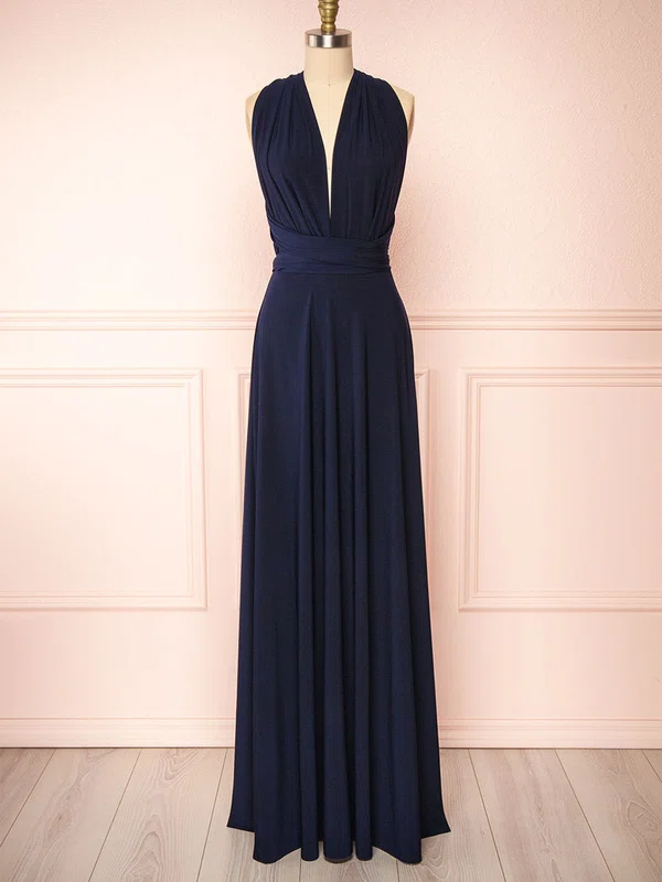 A-line V-neck Jersey Floor-length Bridesmaid Dresses With Sashes / Ribbons #UKM01014393