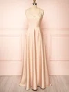 A-line V-neck Silk-like Satin Floor-length Split Front Bridesmaid Dresses #UKM01014394