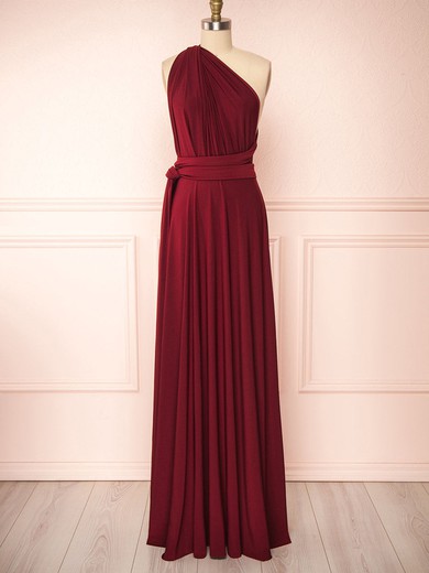 A-line One Shoulder Jersey Floor-length Bridesmaid Dresses #UKM01014397