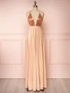 A-line V-neck Sequined Silk-like Satin Floor-length Bridesmaid Dresses #UKM01014401