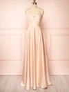 A-line V-neck Silk-like Satin Floor-length Split Front Bridesmaid Dresses #UKM01014402