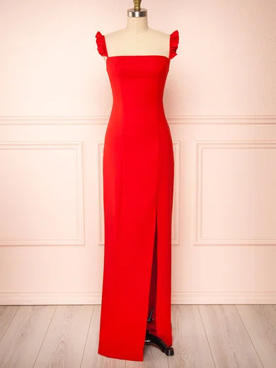 Sheath/Column Square Neckline Stretch Crepe Floor-length Bridesmaid Dresses With Split Front #UKM01014406