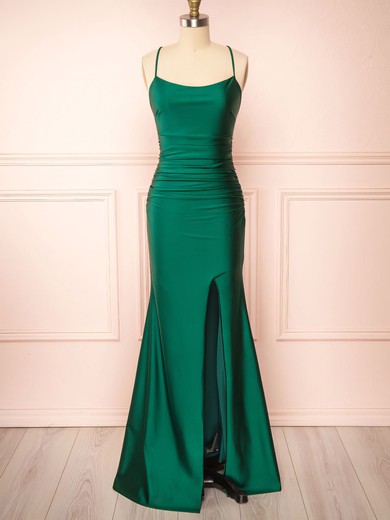 Sheath/Column Scoop Neck Satin Floor-length Bridesmaid Dresses with Ruched #UKM01014407