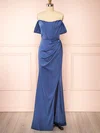 Sheath/Column Off-the-shoulder Silk-like Satin Floor-length Bridesmaid Dresses With Split Front #UKM01014409