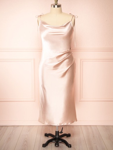 Sheath/Column Cowl Neck Silk-like Satin Tea-length Bridesmaid Dresses #UKM01014410