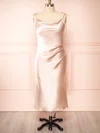 Sheath/Column Cowl Neck Silk-like Satin Tea-length Bridesmaid Dresses #UKM01014410