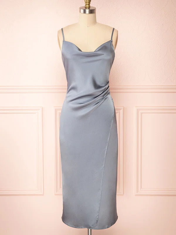 Chloe Silver | Cowl Neck Satin Slip Dress #UKM01014413