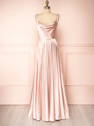 A-line Cowl Neck Satin with Split Front Bridesmaid Dresses #UKM01014415