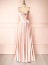 A-line Cowl Neck Silk-like Satin Sweep Train Split Front Bridesmaid Dresses #UKM01014415