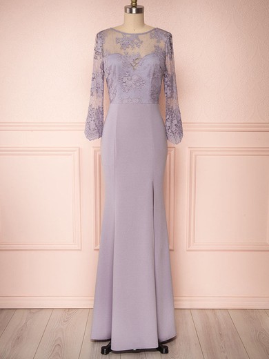 Sheath/Column Scoop Neck Tulle Stretch Crepe Floor-length Bridesmaid Dresses With Appliques Lace #UKM01014419