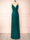 A-line V-neck Silk-like Satin Floor-length Ruffles Bridesmaid Dresses #UKM01014422