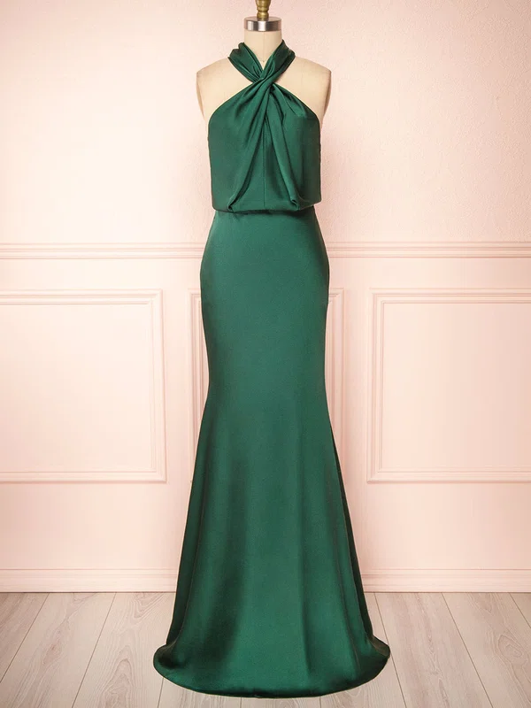 Sheath/Column V-neck Silk-like Satin Floor-length Bridesmaid Dresses #UKM01014424