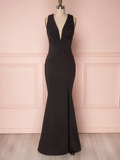 Sheath/Column V-neck Stretch Crepe Floor-length Bridesmaid Dresses With Split Front #UKM01014436