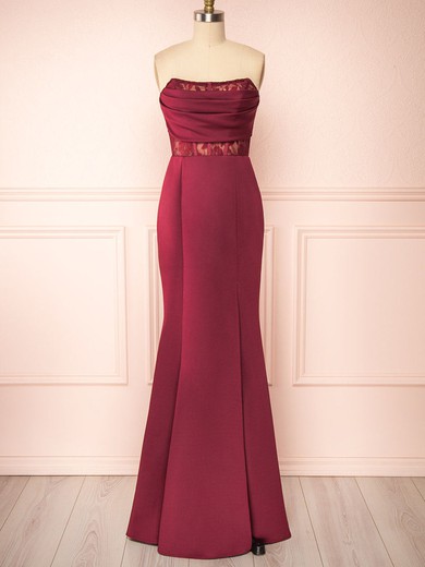 Sheath/Column Strapless Lace Stretch Crepe Floor-length Bridesmaid Dresses With Split Front #UKM01014440