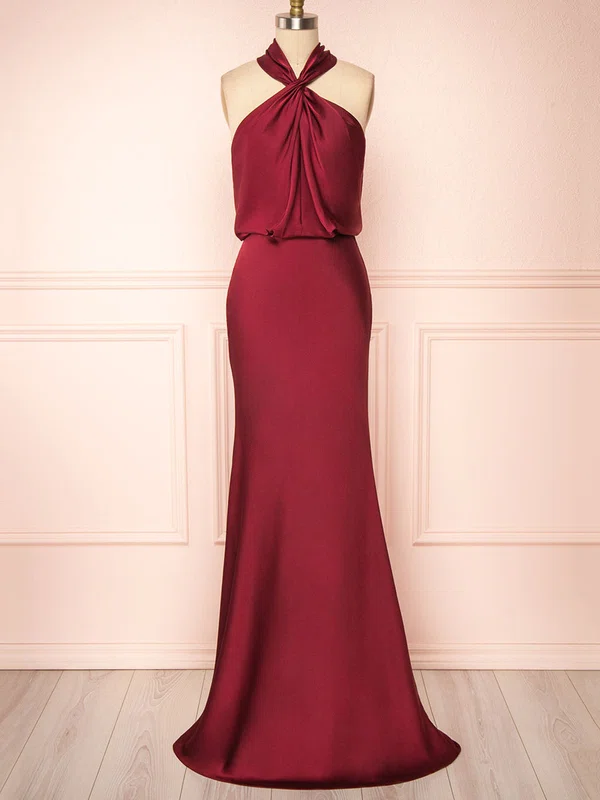 Sheath/Column V-neck Silk-like Satin Floor-length Bridesmaid Dresses #UKM01014450