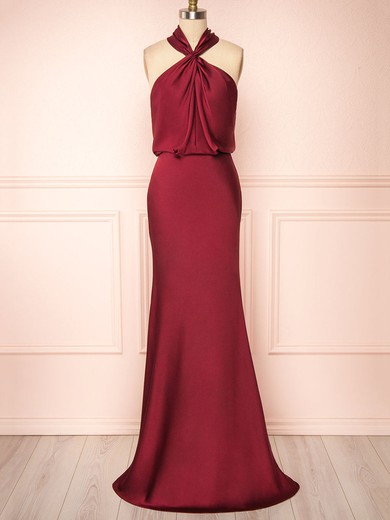 Jinny Burgundy | Satin Halter Maxi Dress #UKM01014450