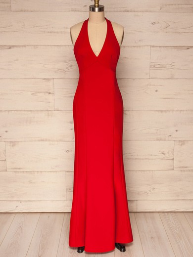 A-line V-neck Stretch Crepe Floor-length Bridesmaid Dresses #UKM01014452