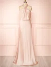 Sheath/Column V-neck Silk-like Satin Floor-length Bridesmaid Dresses #UKM01014456