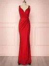 Sheath/Column V-neck Silk-like Satin Floor-length Bridesmaid Dresses With Split Front #UKM01014462
