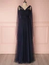 A-line V-neck Tulle Floor-length Bridesmaid Dresses #UKM01014466