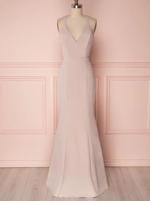 Sheath/Column V-neck Lace Stretch Crepe Floor-length Bridesmaid Dresses With Appliques Lace #UKM01014478