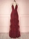 A-line V-neck Tulle Floor-length Bridesmaid Dresses #UKM01014483