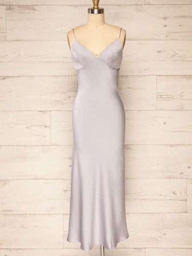 Sheath/Column V-neck Silk-like Satin Tea-length Bridesmaid Dresses #UKM01014485