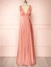 A-line V-neck Silk-like Satin Floor-length Bridesmaid Dresses #UKM01014488