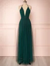 A-line V-neck Tulle Floor-length Sashes / Ribbons Bridesmaid Dresses #UKM01014491