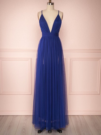 A-line V-neck Tulle Floor-length Bridesmaid Dresses #UKM01014495