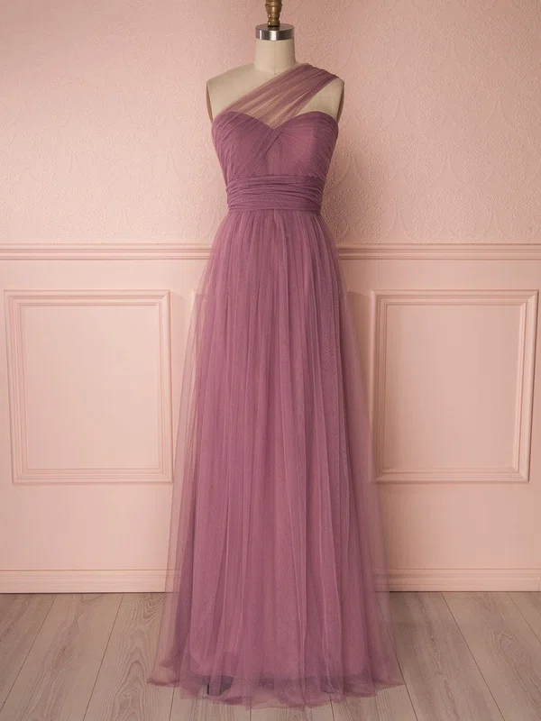 A-line One Shoulder Tulle Floor-length Bridesmaid Dresses With Sashes / Ribbons #UKM01014499