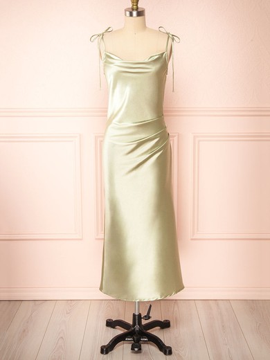 Sheath/Column Cowl Neck Silk-like Satin Tea-length Split Front Bridesmaid Dresses #UKM01014503