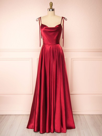 Moira Burgundy | Cowl Neck Satin Maxi Dress w/ High Slit #UKM01014504