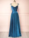 A-line Cowl Neck Silk-like Satin Sweep Train Bridesmaid Dresses #UKM01014505