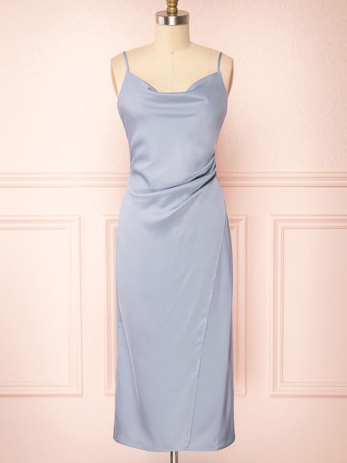 Sheath/Column Cowl Neck Silk-like Satin Tea-length Bridesmaid Dresses #UKM01014515