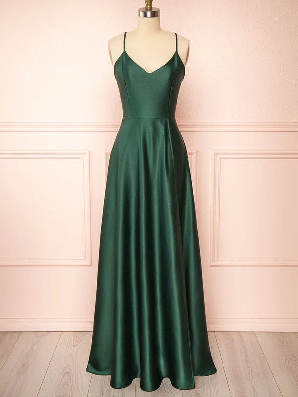 A-line V-neck Silk-like Satin Floor-length Bridesmaid Dresses #UKM01014519