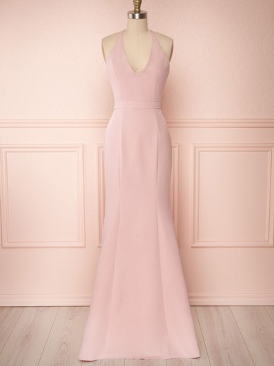 Sheath/Column V-neck Lace Stretch Crepe Floor-length Bridesmaid Dresses With Appliques Lace #UKM01014523