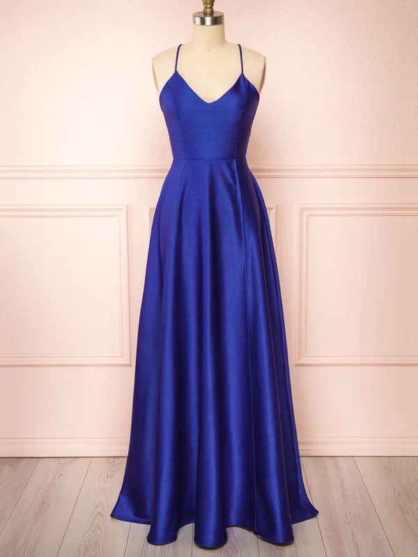 A-line V-neck Silk-like Satin Floor-length Bridesmaid Dresses #UKM01014537