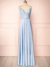 A-line V-neck Silk-like Satin Floor-length Ruffles Bridesmaid Dresses #UKM01014539