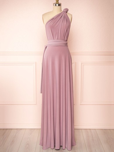 A-line One Shoulder Jersey Floor-length Bridesmaid Dresses With Sashes / Ribbons #UKM01014545