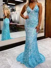 Sheath/Column Sweep Train V-neck Sequined Prom Dresses #UKM020111813