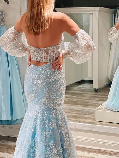 Sweetheart Trumpet Mermaid Puffy Sleeve Sequin Prom Dress