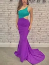 Trumpet/Mermaid One Shoulder Jersey Sweep Train Prom Dresses #UKM020111825