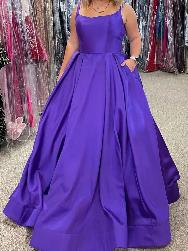 Ball Gown Square Neckline Satin Sweep Train Pockets Prom Dresses #UKM020111827